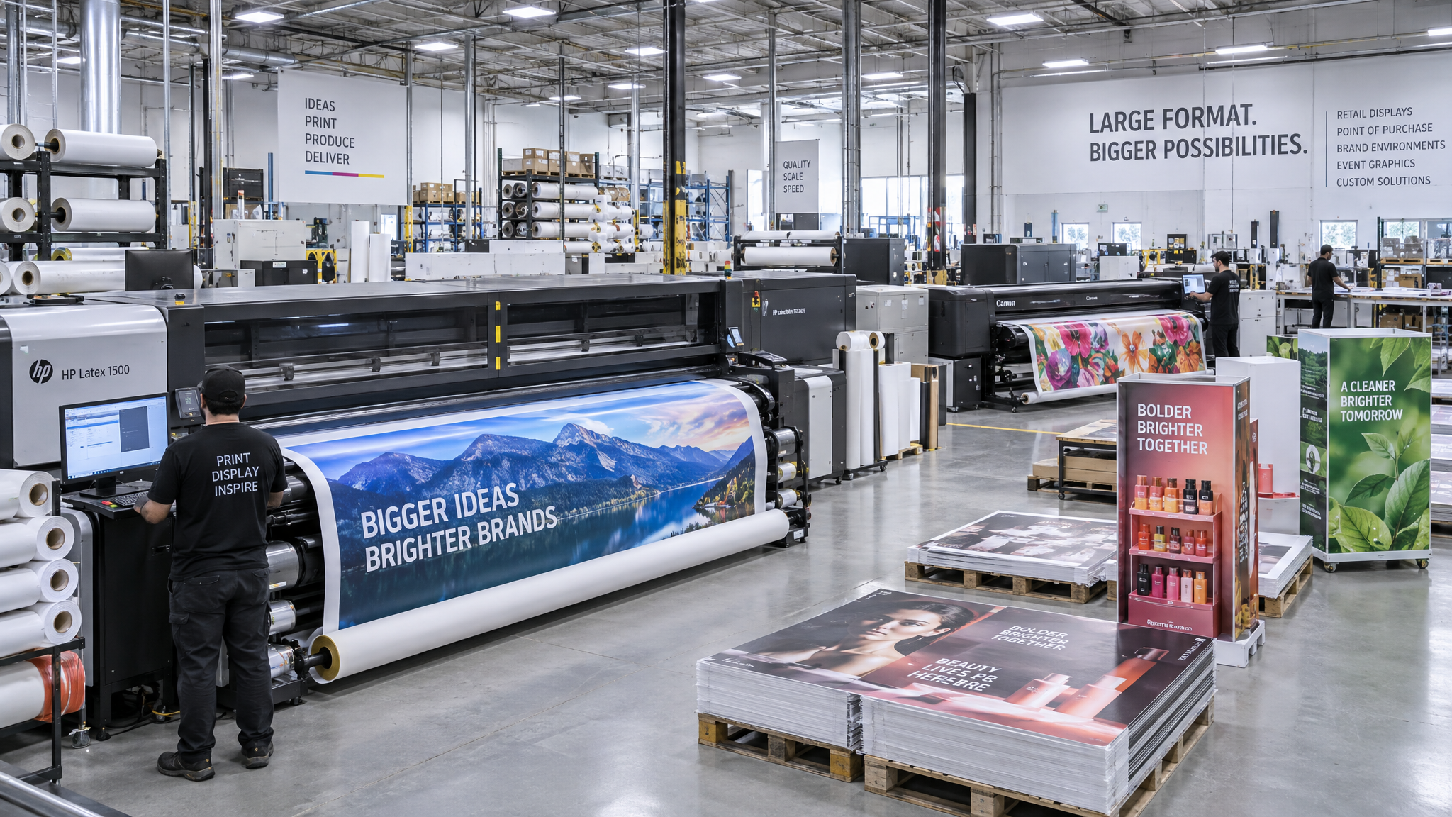 Large-format printing and production facility floor